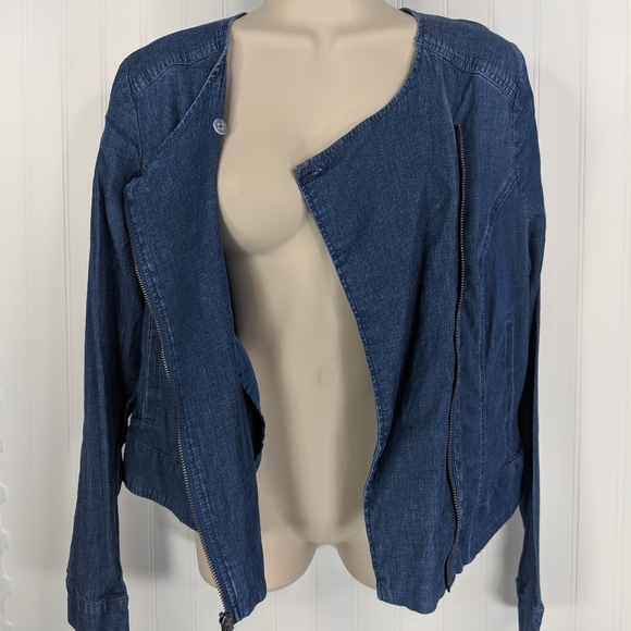 H by HALSTON Stretch Lyocell Denim Moto Jacket 10 - Picture 4 of 8